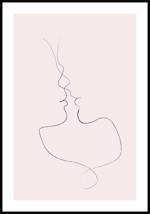 Line Art Poster 'Zärtlicher Kuss' - 70 x 100 cm - Rosa