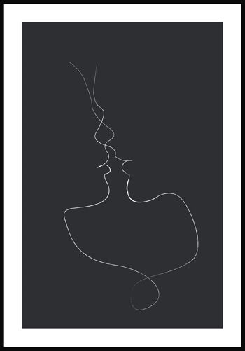 Affiche au trait 'Tender kiss' - 70 x 100 cm - anthracite 1