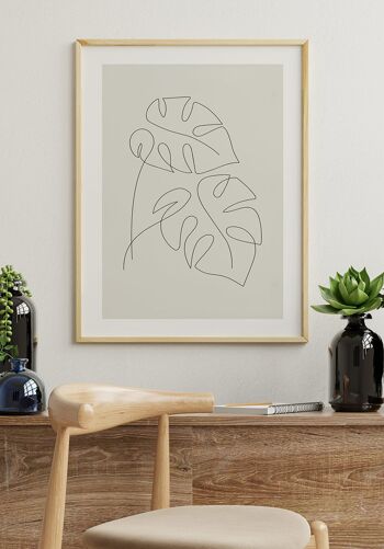 Poster Line Art Feuilles de Monstera - 21 x 30 cm - Gris Bleu 5