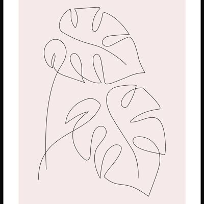 Line Art Poster Monstera Blätter - 21 x 30 cm - Rosa