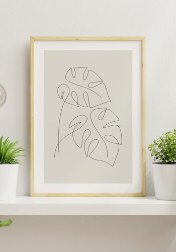 Poster Line Art Feuilles de Monstera - 21 x 30 cm - Anthracite 2