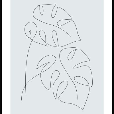 Poster Line Art Feuilles de Monstera - 30 x 40 cm - Gris Bleu