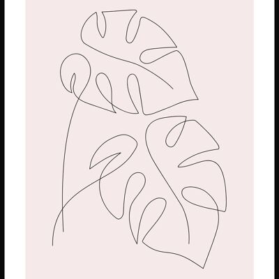 Line Art Poster Monstera Leaves - 30 x 40 cm - Pink