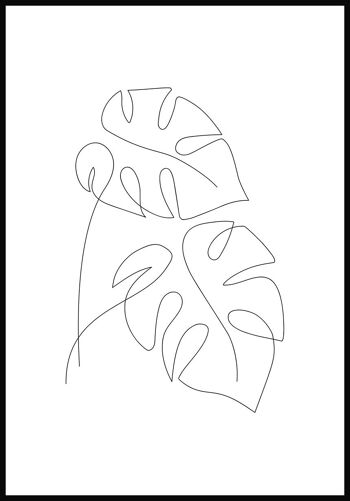 Poster Line Art Feuilles de Monstera - 30 x 40 cm - Blanc 1