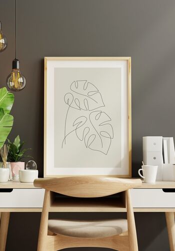 Poster Line Art Feuilles de Monstera - 30 x 40 cm - Blanc 6