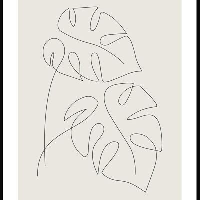 Poster Line Art Feuilles de Monstera - 50 x 70 cm - Vert Olive