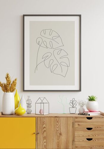 Poster Line Art Feuilles de Monstera - 50 x 70 cm - Gris Bleu 4