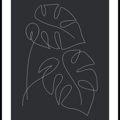 Poster Line Art Feuilles de Monstera - 50 x 70 cm - Anthracite