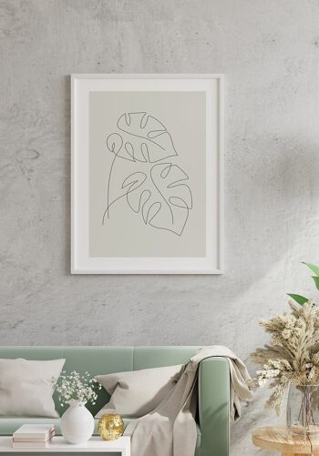 Poster Line Art Feuilles de Monstera - 70 x 100 cm - Gris Bleu 3