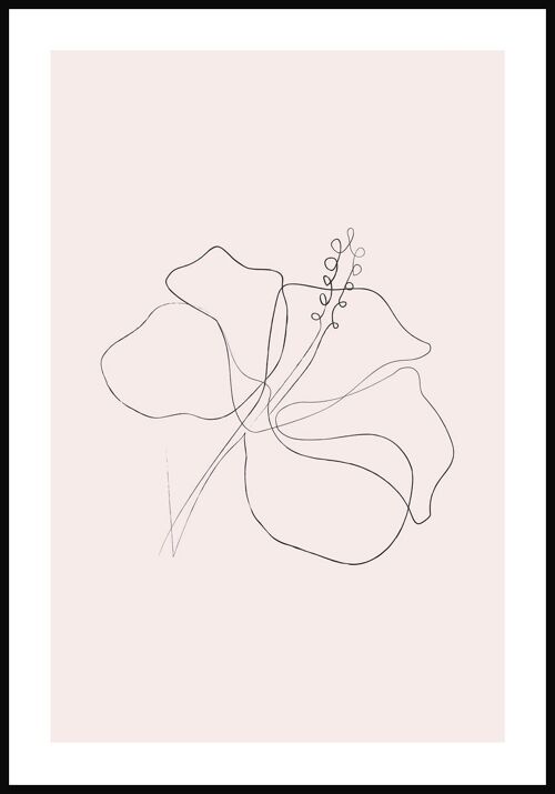 Line Art Poster Hibiskus Blüte - 21 x 30 cm - Rosa
