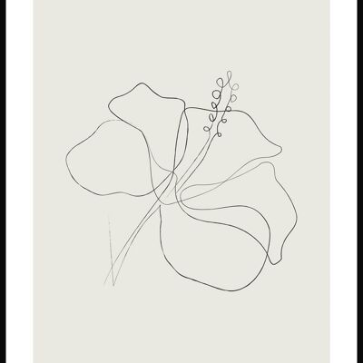 Line Art Poster Hibiscus Blossom - 21 x 30 cm - Olive Green