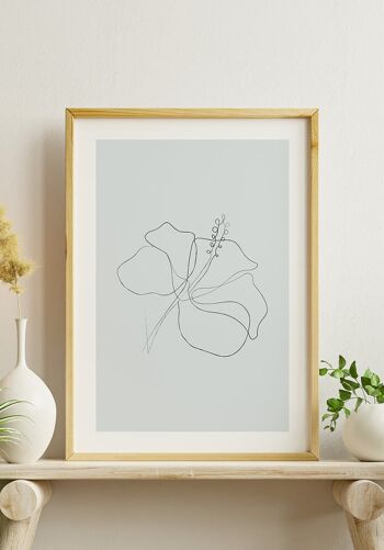 Affiche Dessin au Trait Fleur d'Hibiscus - 21 x 30 cm - Vert Olive 5