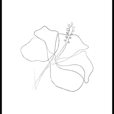 Line Art Poster Hibiskus Blüte - 21 x 30 cm - Weiß