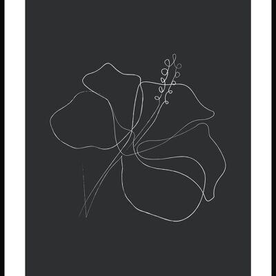 Line art poster hibiscus blossom - 21 x 30 cm - anthracite
