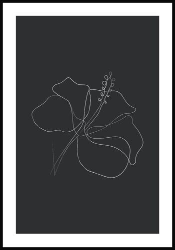 Affiche dessin au trait fleur d'hibiscus - 21 x 30 cm - anthracite 1