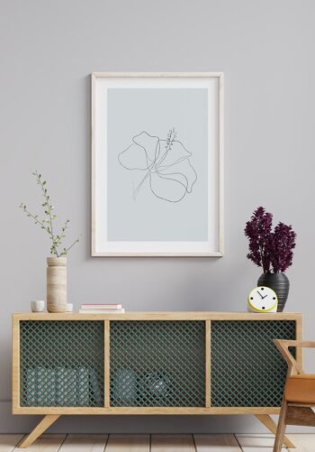 Affiche Dessin au Trait Fleur d'Hibiscus - 30 x 40 cm - Vert Olive 2