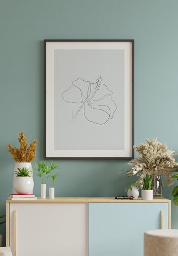 Affiche Dessin au Trait Fleur d'Hibiscus - 30 x 40 cm - Vert Olive 3