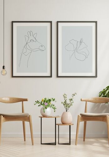 Affiche Dessin au Trait Fleur d'Hibiscus - 30 x 40 cm - Vert Olive 6