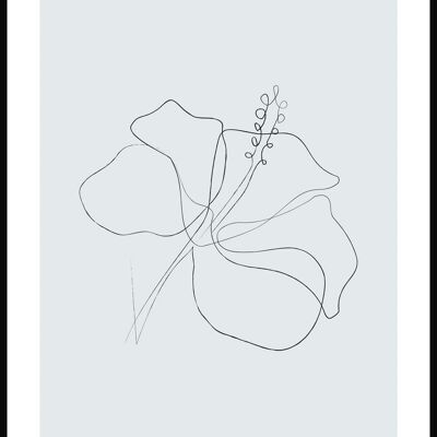 Line Art Poster Hibiskus Blüte - 40 x 50 cm - Graublau