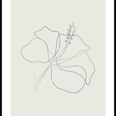 Póster Line Art Flor de hibisco - 50 x 70 cm - Verde oliva