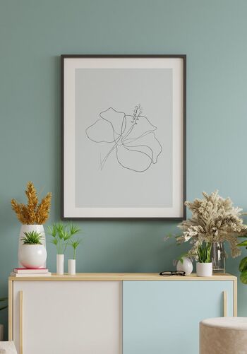 Affiche Line Art Hibiscus Blossom - 70 x 100 cm - Gris-Bleu 3
