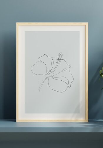 Affiche Line Art Hibiscus Blossom - 70 x 100 cm - Gris-Bleu 4