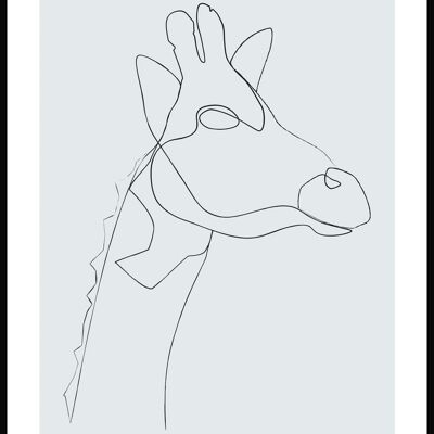 Line Art Poster Giraffe - 21 x 30 cm - Gray Blue
