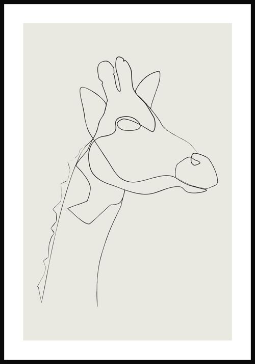 Line Art Poster Giraffe - 21 x 30 cm - Olivgrün