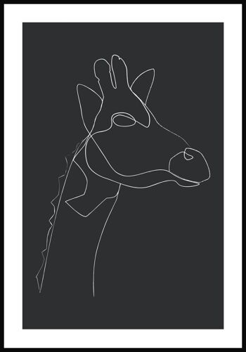 Affiche dessin au trait girafe - 21 x 30 cm - anthracite 1