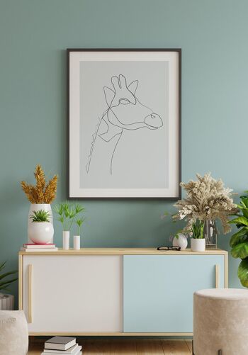 Affiche dessin au trait girafe - 21 x 30 cm - anthracite 2