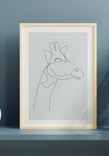 Affiche dessin au trait girafe - 21 x 30 cm - anthracite 3