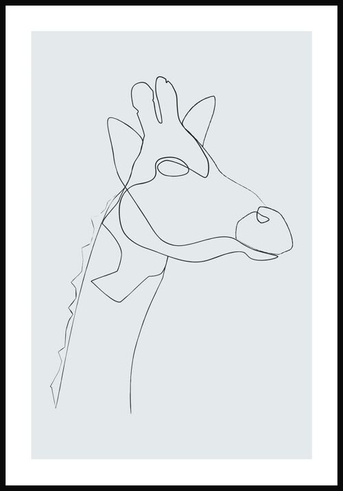Line Art Poster Giraffe - 30 x 40 cm - Graublau