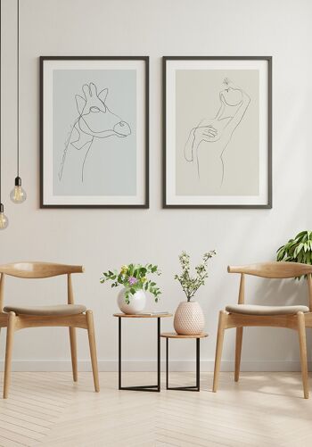 Poster Line Art Girafe - 50 x 70 cm - Vert Olive 6
