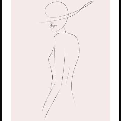 Affiche au trait Femme au chapeau - 21 x 30 cm - Rose
