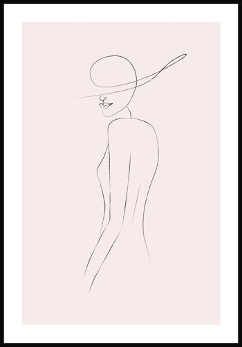 Affiche au trait Femme au chapeau - 21 x 30 cm - Rose 1
