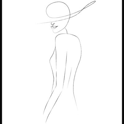 Affiche au trait Femme au chapeau - 21 x 30 cm - Blanc