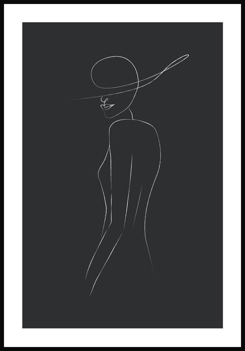 Line Art Poster Frau mit Hut - 21 x 30 cm - Anthrazit