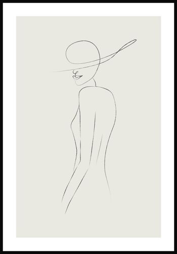 Affiche au trait Femme au chapeau - 30 x 40 cm - Vert olive 1