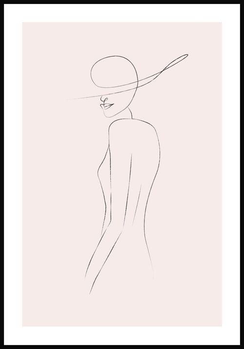 Line Art Poster Frau mit Hut - 30 x 40 cm - Rosa