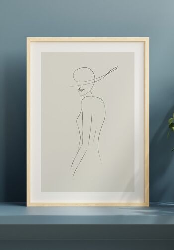 Affiche Dessin au Trait Femme au Chapeau - 30 x 40 cm - Gris Bleu 5