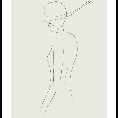Póster Line Art Mujer con Sombrero - 40 x 50 cm - Verde Oliva