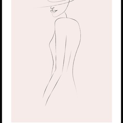 Line Art Poster Frau mit Hut - 40 x 50 cm - Rosa