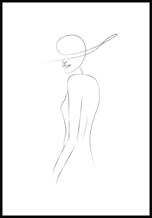 Line Art Poster Frau mit Hut - 40 x 50 cm - Weiß