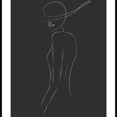 Póster line art mujer con sombrero - 40 x 50 cm - antracita