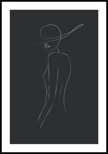 Affiche au trait femme au chapeau - 50 x 70 cm - anthracite 1