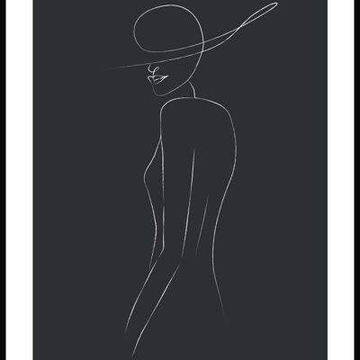 Line Art Poster Frau mit Hut - 50 x 70 cm - Anthrazit