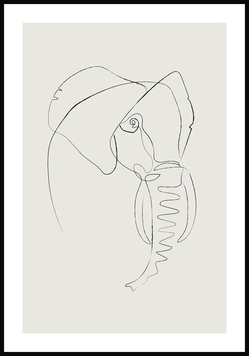 Line Art Poster Elefant - 21 x 30 cm - Olivgrün