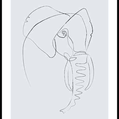 Line Art Poster Elefant - 21 x 30 cm - Graublau