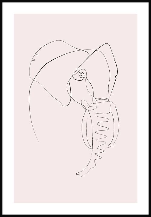 Line Art Poster Elefant - 21 x 30 cm - Rosa