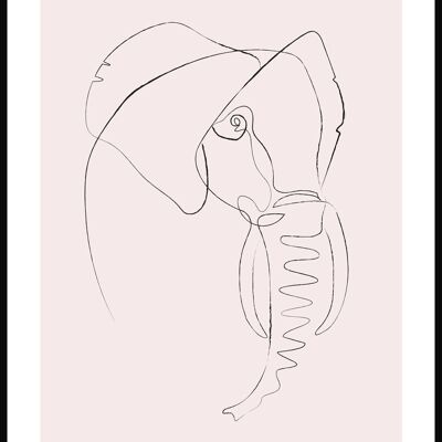 Line Art Poster Elefant - 21 x 30 cm - Rosa